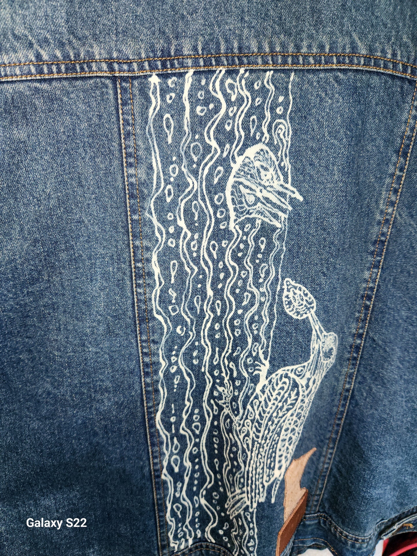 Jean jacket woodpecker handmade