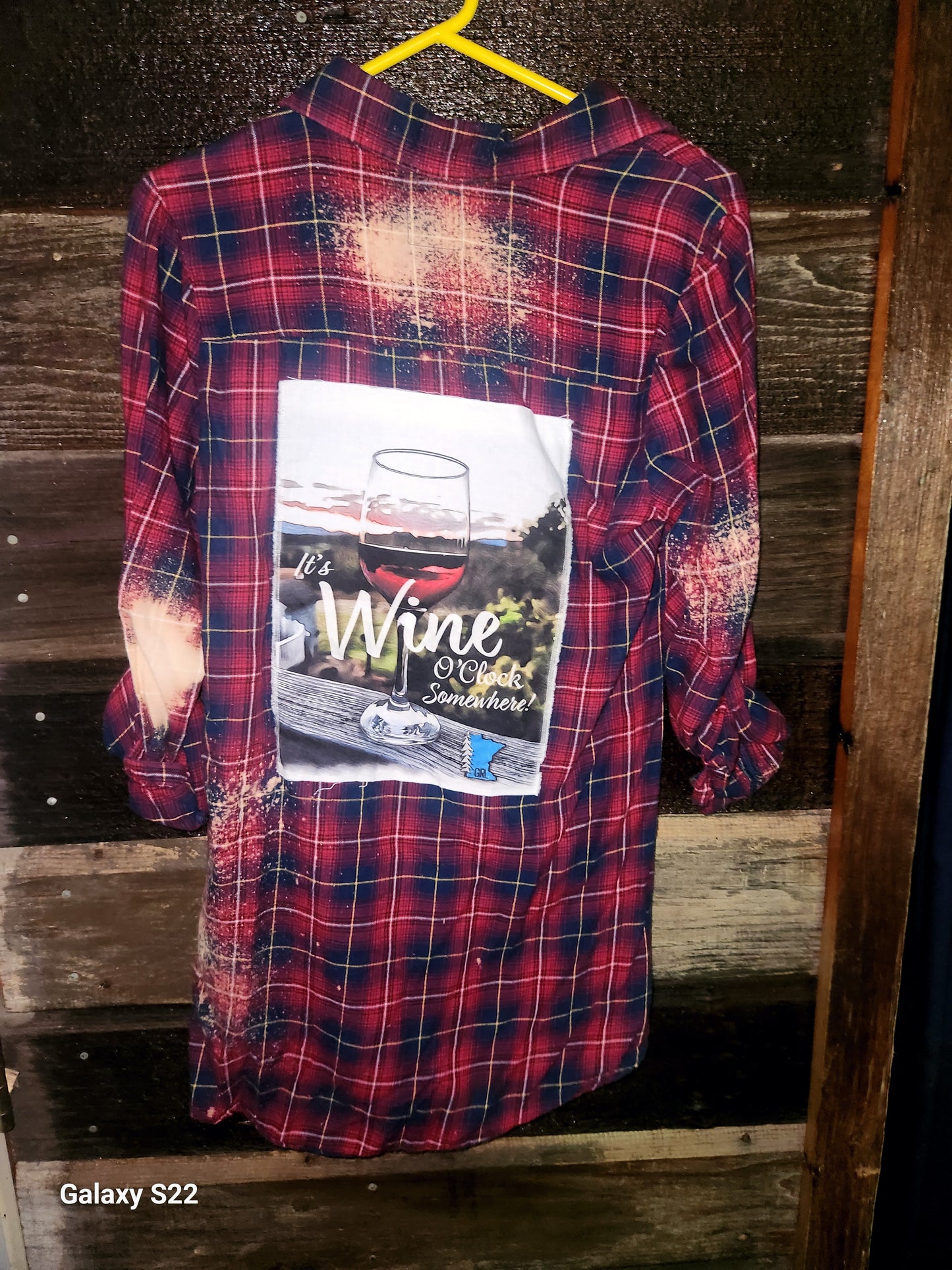 Long Sleeve Red Blue Flannel Wine O'clock Somewhere