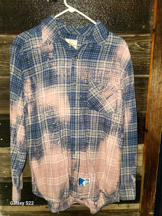 Long Sleeve Blue/White Plaid "Lifes' a journey - pedal on"
